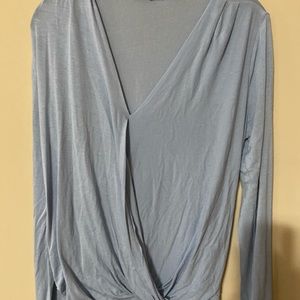 Light Blue Long Sleeve Top with Overlapping Front